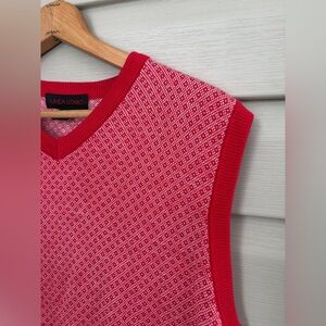 LINEA UONO red acrylic v1neck sweater vest preppy old money academic sz L EUC